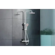 Bernstein - Duschsystem Thermostat BS371 Weiß matt mit Ablagefläche Duschkopf D2211R Rundes Design Weiß/Rosa matt Handbrause HB153R Rundes Design