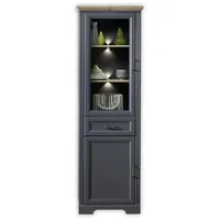 Stella Trading JASMIN Vitrine Eiche Optik, Graphit - Vitrinenschrank mit LED-Beleuchtung und viel Stauraum im Landhausstil - 66 x 204 x 42 cm (B/H/T)