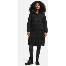 Marikoo lange Damen Winterjacke warmer Parka gesteppt mit Kapuze B890 [B890-Schneestern-Schwarz-Gr.S] - S