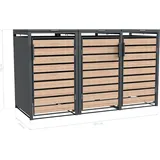 Westmann Metall Mülltonnenbox Lacina 3x240 L Anthrazit/Holzoptik 80x200x116 cm - Grau