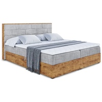 ALTDECOR Boxspringbett LOLLI8 mit H4-Matratze + Topper, Kopfteil und Holz-Bettkasten - 140x200 - Hellgrau Samt