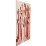 Kare Bild Touched Flamingo Meeting, Rosa/Rot, Leinwandbild, Canvas, Tannenholz Rahmen, Acrylfarbe, handgemalte Details, 120x90x4 cm