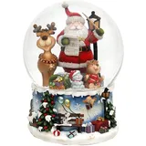 Dekohelden24 XXL Schneekugel, lustigem Spielwerk, Melodie: Rudolph The red-Nosed Reindeer, Maße L/B/H: 15 x 15 x 20 cm Kugel Ø 15 cm. Santa mit Elch, mit (1 St) bunt