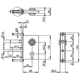 AMF Gittertorschloss 107 Dornm.50mm verz.