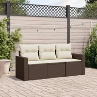 vidaXL 3-tlg. Garten-Sofagarnitur mit Kissen Braun Poly Rattan