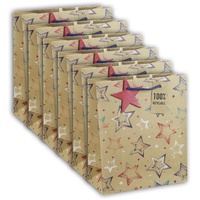 Clairefontaine 6x Geschenktasche Kraft M, Sterne, 21,5x10x25,3cm braun 30603-3C