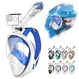 HINATAA Tauchermaske,Schnorchelmaske,180° Anti-Fog Lecksichere Schnorchelset,Kameras Kompatible Taucherbrille,Doppelte schwimmende Kugel Vollgesichts Snorkeling Mask Erwachsene Kinder (L/XL, Blau)