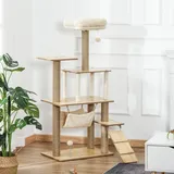 PawHut Kratzbaum Katzenbaum mit Katzenhöhle Jutestämme, Spielbälle, Gelb