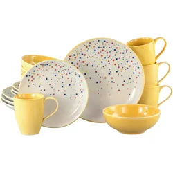 Kombiservice CREATABLE "Joy, Kombi-Service 16-tlg.", bunt (gelb, bunt), 16 tlg., Steinzeug, Geschirr-Sets, Unregelmäßige bunte Punkte, Gute Laune Geschirr, Frisch, Freundlich