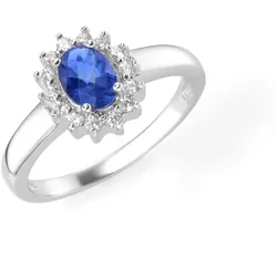 Smart Jewel Ring zauberhaft, farbiger Stein und weiße Zirkonia, Silber 925 Ringe   Blau Damen 