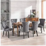 Flieks Esszimmerstuhl (6er Set, 6 St), 6er Set Polsterstühle Küchenstuhl Wohnzimmer Samt grau