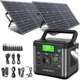 Tragbar 300W Power Station Stromerzeuger Mit 2x 100W Solarpanel 222Wh Solarspeicher Solargenerator für Autoreisen Netzunabhängig Stromausfälle C...