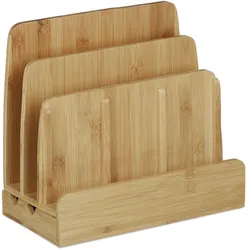 Relaxdays Ladestation Bambus, Ladestationhalter, 3 Ablagen, Smartphone, Handy, Tablets, HBT: 23 x 25,5 x 13,5 cm, natur