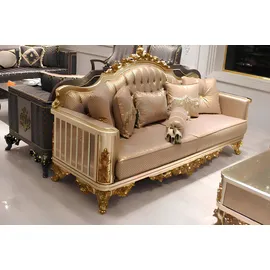 aea Chesterfield Sofa Set 3+1+1 Gruppe Komplett Set Sessel Sofa Gold Textil Garnitur