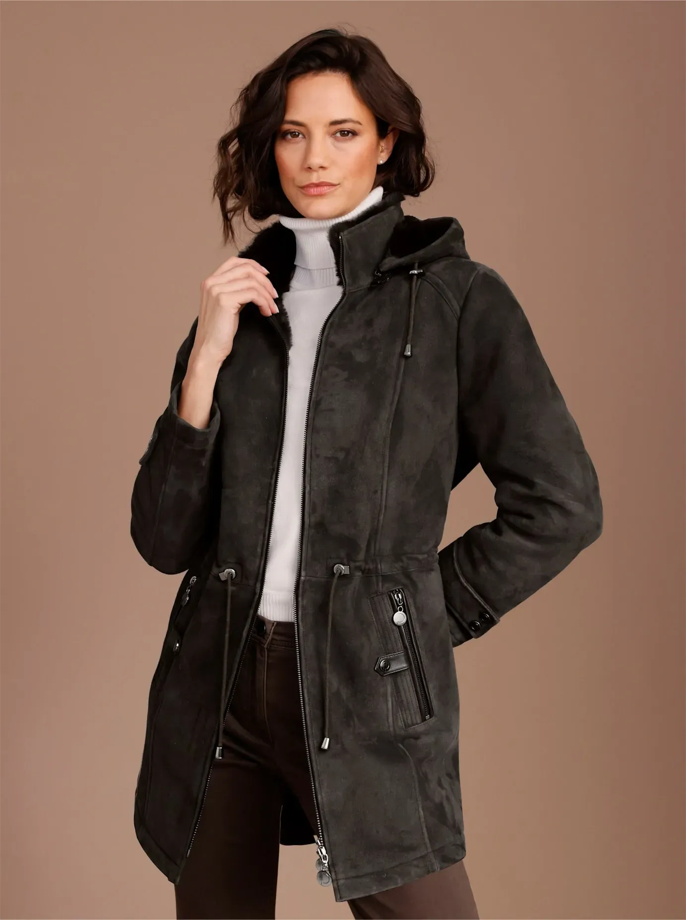 Lederjacke MAINPOL, Damen, Gr. 38, braun, 100% Lammfell, unifarben, Jacken