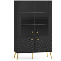 Feldmann-Wohnen Vitrine, Schwarz, Gold, Holz, 4 Fächer, Rechteckig, 92x149x40