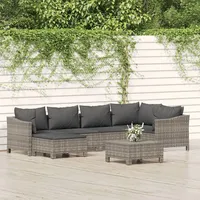 Ankonbej 7-tlg. Garten-Lounge-Set mit Kissen Grau Poly Rattan