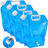 Kamiya 4 Stück 10L Faltbarer Wasserkanister mit Dichtem Deckel und Ventil,Flexibler Wasserkanister,10 Liter Faltbarer Wasserkanister Bpa-Frei für Outdoor Camping