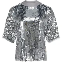 CARTOON Pailletten-Pullover mit Rippbündchen in Silver/Grey | Gr.: 44