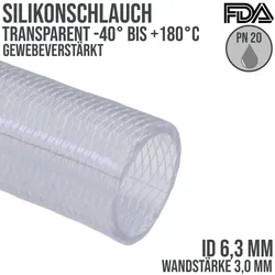 6,3 x 12,3 mm Silikon Silicon Schlauch Gewebe transparent lebensmittelecht FDA P...
