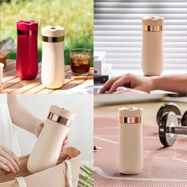 yiweog Tragbarer French-Press-Reisebecher 320 ml 2 Tassen Beige/Rot
