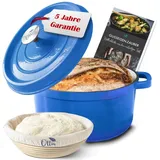 Ottia Gusseisen Topf brot backen [inkl. Gärkorb] - Emaille Topf 26cm - Dutch Oven, Brotbackform, Brotbacktopf, Schmortopf Bräter mit Deckel, Bratentopf - auch für Induktion | Händler aus Hamburg