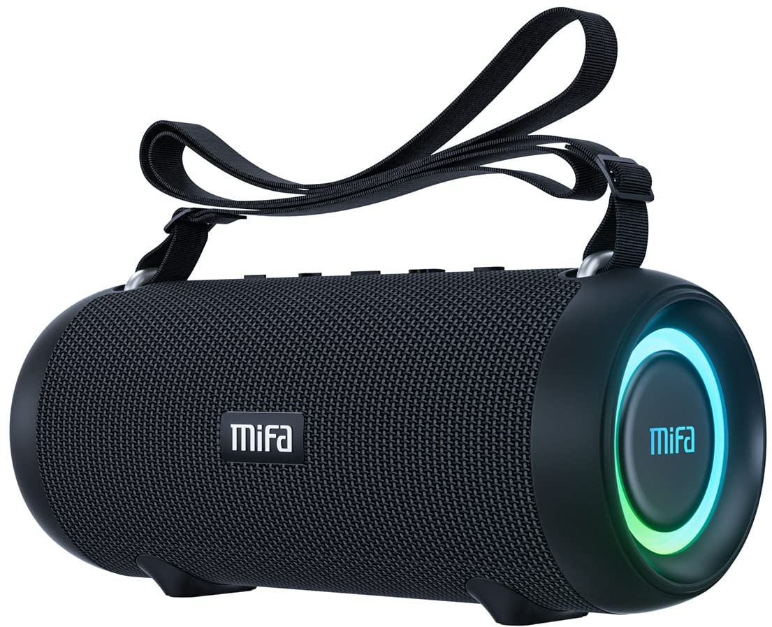 MIFA A90 Bluetooth Lautsprecher 60W kabellos IPX7 wasserdicht RGB-LED-Licht 30 Stunden Akku, USB/Micro SD-Karte/AUX-in Wiedergabe True Wireless Stereo mit Schutzhülle/tragbarem Trageriemen