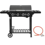 Royal Gourmet 4 Brenner Gas Grillwagen, 12 kW BBQ-Gasgrill mit Seitenablagen und Flascheregal, Campinggrill für Outdoor Garten Party Schwarz