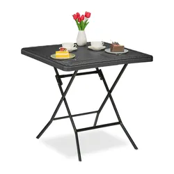 Relaxdays Gartentisch Holz-Optik, quadratisch, HBT: 74x78x78 cm, Balkontisch, Kunststoff, Metall, Outdoortisch, schwarz
