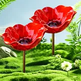 2026 Neu Metall Blumen Gartenstecker Vogeltränke, Vogeltränke Blumenstecker, Trinkschale Vögel, Handmade Metal Flower Garden Stake for Garden, Wassertränke Für Vögel, Bienens (2PC-B)