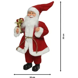 Decoris Weihnachtsmann Figur mit Geschenk 30cm rot