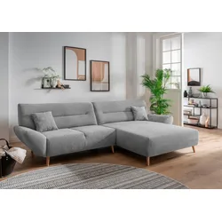 Ecksofa INOSIGN "Drago, elegant und zeitlos, komfortabel, Holzfuß, L-Form", silber, B:290cm H:81cm T:166cm, 100% Polyester, Sofas, frei im Raum stellbar, inkl. 2 Zierkissen