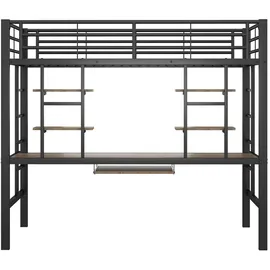 XDOVET Hochbett mit Schreibtisch und zwei Bücherregalen 90 x 200 cm MDF schwarz