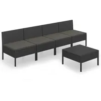 vidaXL 5-tlg Garten-Lounge-Set mit Auflagen Poly Rattan Schwarz