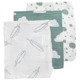 Meyco Waschhandschuh - 3er Pack - 20 x 14 cm - Federn Wolken Dots - Grün