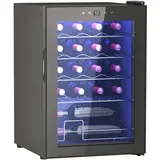HOMCOM Weinkühlschrank Kompressor 20 Flaschen 53L Getränkekühlschrank, Flaschenkühlschrank 5-18°C mit Verstellbar Regal, Touchscreen, Glastür, LED-Beleuchtung, Schwarz