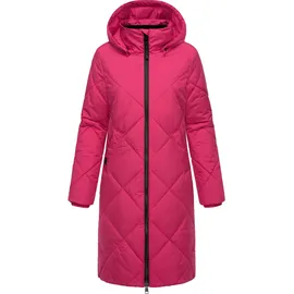 Ragwear Damen, Wintermantel Warmer wasserdichter Steppmantel lang mit abnehmbarer Kapuze Rebela YOUMODO Fuchsia Gr. S - S