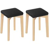 Woltu - 2er Set Esszimmerstühle, Massivholz, stapelbar, mit gepolstertem PU-bezogenem Sitz, Schwarz,