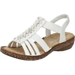 Sandale RIEKER, Damen, Gr. 41, weiß (sanftes weiß), Lederimitat, klassisch, Schuhe, Sommerschuh, Sandalette, Keilabsatz, mit Gummizüge