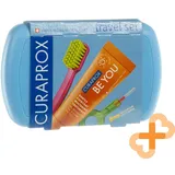 CURAPROX Reise Set Blaue Zahnbürste Zahnpasta Interdentalbürste Minze