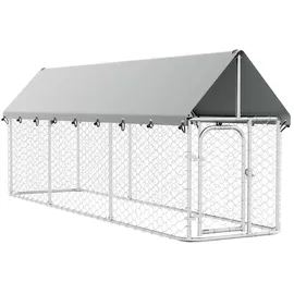 vidaXL Outdoor-Hundezwinger mit Dach 400 x 100 x 150 cm Stahl Silber