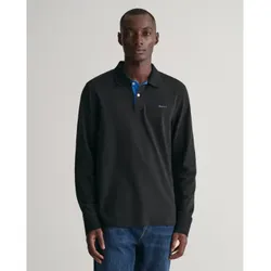 Gant für Herren. 2065004 Schwarzes Kontrast-Piqué-Poloshirt (S), Lässig, Baumwolle, Langarm