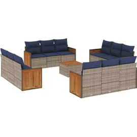 vidaXL 13-teiliges Gartensofa-Set mit Kissen, grau, Polyrattan - Grau