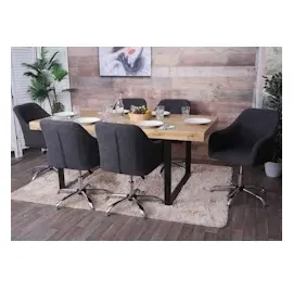 Mendler Esszimmerstuhl HWC-L92, Küchenstuhl Stuhl mit Armlehne, drehbar höhenverstellbar Metall - Stoff/Textil dunkelgrau