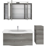 Saphir Badmöbel-Set »6005 Sprint 3-teilig, Keramik-Waschtisch mit LED-Spiegelschrank«, (4 St.), grau