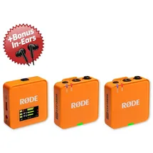 RØDE Microphones RØDE Mikrofon-Funksystem Wireless GO Gen 3 Orange + Bonus In-Ear Kopfhörer, Mikrofon