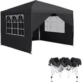 Pavillon 3x3m, Partyzelt Wasserdicht Stabil Winterfest, Metall Faltpavillon Gartenpavillon Pergola für Party, Marktstand, Garten mit 4 Seitenteilen