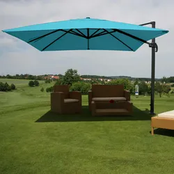 Mendler Gastronomie-Ampelschirm HWC-A96, 3,5x3,5m (Ø4,95m) Polyester/Alu 25kg ~ türkis ohne Ständer
