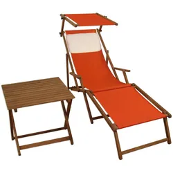 Erst-Holz Sonnenliege terracotta Strandliege Holzliege Buche Fußteil Sonnendach Tisch Kissen 10-309FSTKH