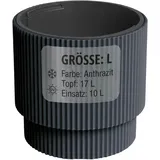 FRAMADO geriffelter Pflanzkübel mit Einsatz – matt, aus PP-Kunststoff, UV- & frostbeständig, für Innen & Außen – EU-Produkt – Farben: Anthrazit/Weiß/Grün Pina – Größen: L/XL (Anthrazit, L)